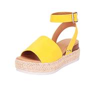 Sandalias de cuña para mujer - Sandalias de plataforma de alpargata con puntera abierta, correa al tobillo y tacón de cuña baja, sandalias cómodas de verano, sandalias de moda para el tiempo libre