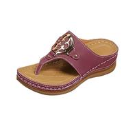 Sandalias de cuña para mujer, sandalias de plataforma de verano 2025, cómodas con soporte de arco, sandalias de tacón abierto, sandalias de playa para caminar al aire libre, Vino, 7 UK