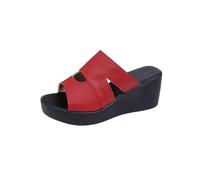 Sandalias de cuña para mujer, sandalias de verano con suela suave, sandalias de plataforma ortopédicas, elegantes y cómodas, antideslizantes, transpirables, zapatillas de pescado, rojo, 41 EU