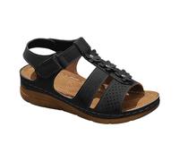 Sandalias de cuña para mujer, suela gruesa, suaves, de ajuste ancho, con correa para mujer, puntera abierta, ligeras, informales, para caminar, bohemias, playa, Go 600, Black, 4 UK 3X-Narrow