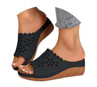 Sandalias de cuña para mujer, verano, bohemia, cómodas, tapetes ortopédicos, con punta abierta, boda, relajación, sandalia ortopédica, calada, encantadora, zapatos de gran tamaño, Negro , 41 EU