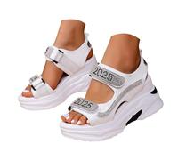 Sandalias de cuña para mujer versátiles, casuales, bajas, de moda, sandalias anchas para mujer que trabaja de pie elegante, cuero genuino con tacón bloque para ceremonia, blanco, 40 EU