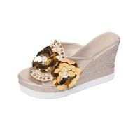 Sandalias de cuña para mujer, zapatillas de verano para mujer, sandalias blancas para mujer, sandalias para mujer, sandalias para mujer, sandalias de verano, talla Reino Unido, ajuste ancho, Gold, 37