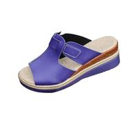 Sandalias de cuña retro azules para mujer, con correa ajustable, diseño de recorte, para ir de compras, caminar, vacaciones, Blue, 37 EU