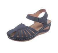 Sandalias de cuña retro con puntera cerrada para mujer, cómodas, correa al tobillo, zapatos casuales para caminar diariamente y salidas de verano, Blue, 37 EU