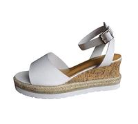 Sandalias de cuña retro novela mujer plataforma abierta moda dedo del pie zapatos con tobillo sandalias de mujer, Blanco., 35 EU