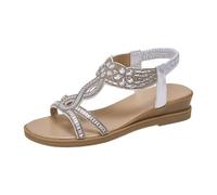 Sandalias de cuña sin cordones para mujer, sandalias bohemias para mujer, antideslizantes, ligeras, transpirables, puntera abierta, sandalias de diamantes de imitación con correa elástica en la
