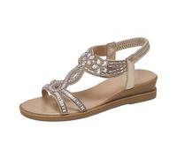 Sandalias de cuña sin cordones para mujer, sandalias bohemias para mujer, antideslizantes, ligeras, transpirables, puntera abierta, sandalias de diamantes de imitación con correa elástica en la