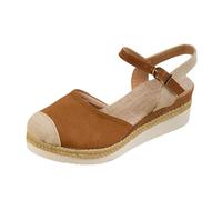 Sandalias de cuña tejidas con bloques de color para mujer, zapatos de plataforma con correa de tobillo y puntera cerrada, estilo moderno y transpirable para vacaciones, uso diario, Brown, 38.5 EU