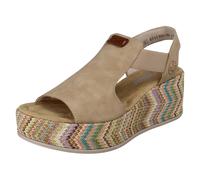 Sandalias De Cuña Veraniegas Rieker Beige Con Elástico Para Mujer 69472