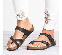 Sandalias de damas- Sandalias ortopédicas de corcho para mujer Zapatillas de punta dividida de moda para mujer Chanclas de cuero de PU Peep Toe Sandalias planas con punta de clip para niñas Zapatos de