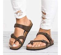 Sandalias de damas- Sandalias ortopédicas de corcho para mujer Zapatillas de punta dividida de moda para mujer Chanclas de cuero de PU Peep Toe Sandalias planas con punta de clip para niñas Zapatos de