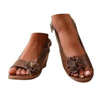 Sandalias de dedo del pie para mujer con correa ajustable en el tobillo y sandalias decorativas casuales de verano en varios colores, sandalias de yoga para mujer, Brown, 36.5/36 EU