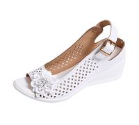 Sandalias de dedo del pie para mujer con correa ajustable en el tobillo y sandalias decorativas casuales de verano en varios colores, sandalias de yoga para mujer, White, 6 UK 3X-Narrow