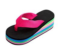 Sandalias de dedo para mujer, de piel, color negro, con cuña, para verano, coloridas, modernas, resistentes al agua, antideslizantes, con plataforma, cómodas y cómodas, rojo, 37 EU