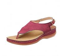 Sandalias de dedo para mujer, de piel, con plataforma, elegantes, con puntera abierta, transpirables, ligeras, con plantilla suave, sandalias de verano, rojo, 36 EU