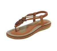 Sandalias de dedo para mujer, de verano, de cuero, cómodas, planas, antideslizantes, para mujer, de un solo color, talla grande, elásticas, para playa, marrón, 40 EU