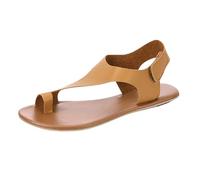 Sandalias de dedo para mujer, sandalias ortopédicas de piel, transpirables, sandalias peep toe pantuflas slingback, sandalias antideslizantes de verano, planas y ligeras, caqui, 40 EU