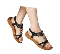 Sandalias de dedo para mujer, sandalias planas de verano con purpurina y diamantes, sandalias planas elegantes, sandalias planas para la playa, sandalias bohemias, para el tiempo libre, con plantilla