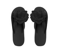 Sandalias de dedo para mujer, verano, con plantilla, chanclas con flores, planas, zapatos de verano, bohemios, elegantes, antideslizantes, suela suave, cómodas, Negro , 39 EU