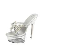 Sandalias De Diamantes De ImitacióN Sandalias de tacón alto con punta abierta y diamantes imitación for mujer, tiras cruzadas decoradas modelos finos transparentes para Vacaciones(Silver 15cm,41)