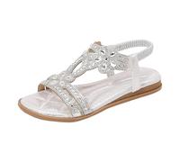 Sandalias de diamantes imitación para mujer, ancho cómodas, antideslizantes, informales, verano, planas 2026, correa bohemia, brillantes, ajustables