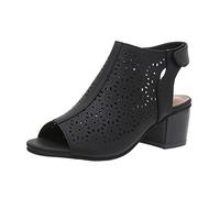 Sandalias de Esparto Mujer Sandalias Tacon Mujer Mujeres Verano Sólido Gancho Bucle Casual Ahueca Hacia Fuera Punta Abierta Tacones Cuadrados Cómodos Cómodas (Black,37)