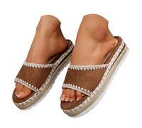 Sandalias de estilo alpargata bohemio y chic para mujer con detalles de punto de látigo en contraste, suela de plataforma cómoda para playa o centro turístico, Brown, 39.5 EU