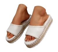 Sandalias de estilo alpargata bohemio y chic para mujer con detalles de punto de látigo en contraste, suela de plataforma cómoda para playa o centro turístico, White, 37.5 EU