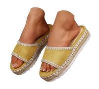 Sandalias de estilo alpargata bohemio y chic para mujer con detalles de punto de látigo en contraste, suela de plataforma cómoda para playa o centro turístico, Amarillo, 39 EU