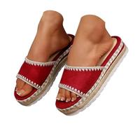 Sandalias de estilo alpargata bohemio y chic para mujer con detalles de punto de látigo en contraste, suela de plataforma cómoda para playa o centro turístico, Red, 40.5 EU