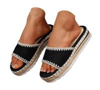 Sandalias de estilo alpargata bohemio y chic para mujer con detalles de punto de látigo en contraste, suela de plataforma cómoda para playa o centro turístico, Black, 37 EU