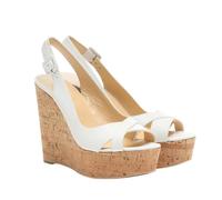 Sandalias de Fiesta con Cuña de Corcho Para Mujer, Tacones de Plataforma Abiertos con Tiras en ei Tobillo, Zapatos Informales y Cómodos Tiras Traseras Para Baile Graduación,White pu,45 EU