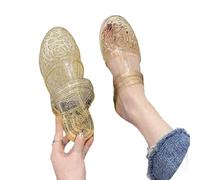 Sandalias de gelatina con anillo de cristal dedo, listas piscina y verano, sandalias caladas ajustables y ligeras.