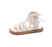 Sandalias de gladiador para niñas, adolescentes, a la moda, ligeras, bonitas, romanas, color sólido, plataforma acolchada suave, con tiras y cremallera, sandalias escolares elegantes, beige, 31 EU