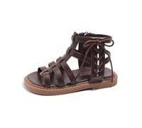Sandalias de gladiador para niñas, adolescentes, a la moda, ligeras, bonitas, romanas, color sólido, plataforma acolchada suave, con tiras y cremallera, sandalias escolares elegantes, Brown, 20 EU