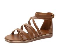 Sandalias de gladiador trenzadas bohemias para mujer, con cremallera trasera, hebilla ajustable al tobillo, plantilla acolchada antideslizante, ligeras, cómodas, zapatos de playa de verano para un