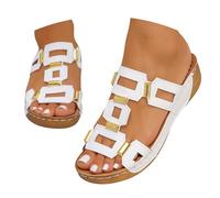 Sandalias de hebilla cuadrada para mujer, sandalias de moda con plantilla acolchada, opciones de varios colores, botines anchos para mujer, White, 38.5 EU