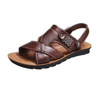 Sandalias de hombre de cuero zapatos ortopédicos cómodos elegantes pantuflas de verano ligeras sandalias con hebilla puntera abierta sandalias de playa sandalias de dedo del pie, marrón, 44 EU