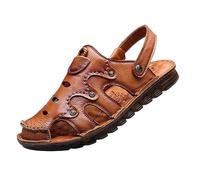 Sandalias De Hombre, Sandalias De Playa Huecas Transpirables Con Soporte Para El Arco Y Punta Cerrada Para Hombre, Verano Zapatos Planos Ajustables El Trabajo, Viajes, Piscina, Camping(Brown,39 EU)