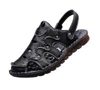 Sandalias De Hombre, Sandalias De Playa Huecas Transpirables Con Soporte Para El Arco Y Punta Cerrada Para Hombre, Verano Zapatos Planos Ajustables El Trabajo, Viajes, Piscina, Camping(Black,43 EU)
