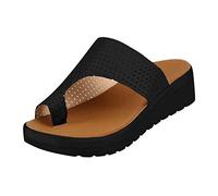 Sandalias de juanetes para mujer Cómodas - Zapatos de plataforma con corrector de juanetes Sandalias de cuña de cuero genuino para mujer Sandalias de cuña de peso ligero (Negro 36 EU)