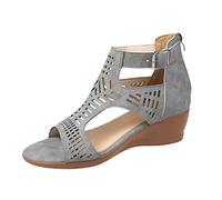 Sandalias de las mujeres de las mujeres cuñas para las mujeres dedo del pie zapatos hacia fuera sandalias huecas piep sandalias de moda sandalias de mujer, gris, 38 EU