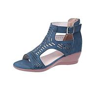 Sandalias de las mujeres de las mujeres cuñas para las mujeres dedo del pie zapatos hacia fuera sandalias huecas piep sandalias de moda sandalias de mujer, azul, 37 EU