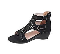 Sandalias de las mujeres de las mujeres cuñas para las mujeres dedo del pie zapatos hacia fuera sandalias huecas piep sandalias de moda sandalias de mujer, Negro , 38 EU