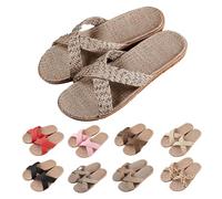Sandalias de lino genéricas, sandalias para mujer, zapatillas cruzadas, zapatos lisos, chanclas cómodas, diapositivas ligeras, zapatillas transpirables, zuecos naturales, chanclas suaves, diapositivas
