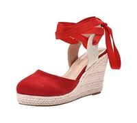 Sandalias de lona para mujer, talla 5, zapatos de cuña étnica gruesa 2025, Red, 6 UK 3X-Narrow