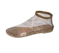 Sandalias de malla con diamantes de imitación para mujer, sandalias de diseño de red brillante con banda superior elástica y banda transparente, sandalias versátiles para fiestas, noches de club