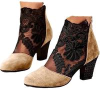 Sandalias de malla hueca para mujer, de malla transpirable, elegantes, cerradas con tacón de bloque, zapatos casuales de primavera, zapatos casuales de fiesta, de encaje transpirable, puntera abierta