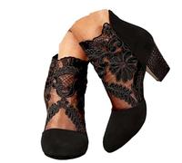 Sandalias de malla hueca para mujer, de malla transpirable, elegantes, cerradas con tacón de bloque, zapatos casuales de primavera, zapatos casuales de fiesta, de encaje transpirable, puntera abierta